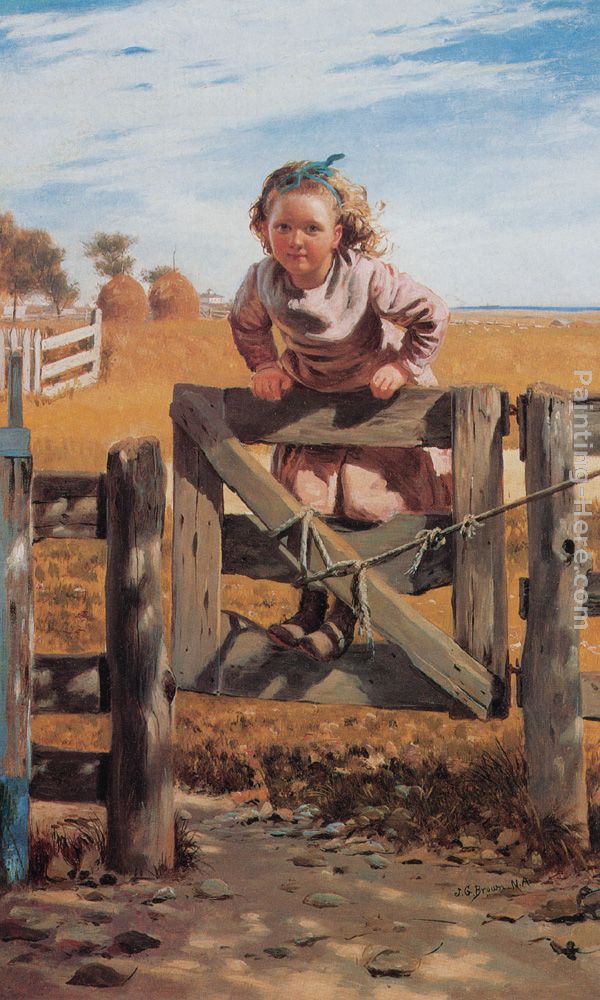 Swinging on a Gate, Southampton, Long Island painting - John George Brown Swinging on a Gate, Southampton, Long Island art painting